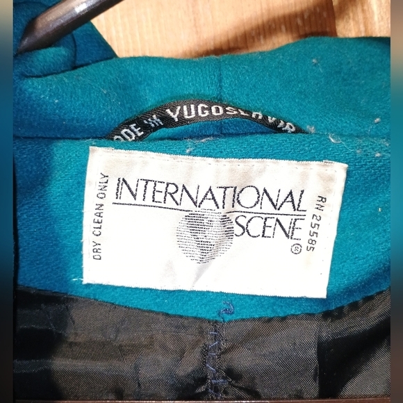 Vintage International Scene Teal Women's Wool Hooded Trench Pea Coat Size 9/10 - Picture 7 of 10